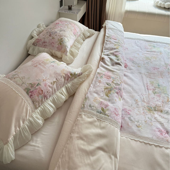 Luxury Ruffled Floral Cotton Duvet Cover Set