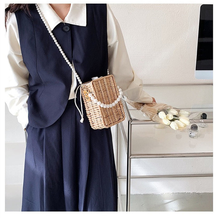 Women's Trendy Basket Bag with Pearl Chain Stornfield