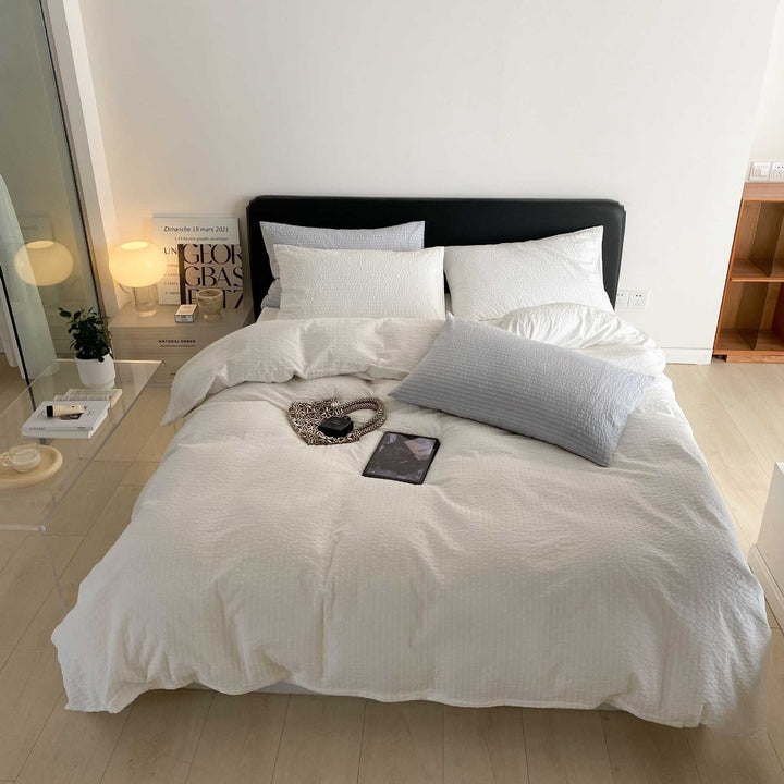 Waffle-Textured Cotton Duvet Cover Set with Hidden Closure and Pillow Shams