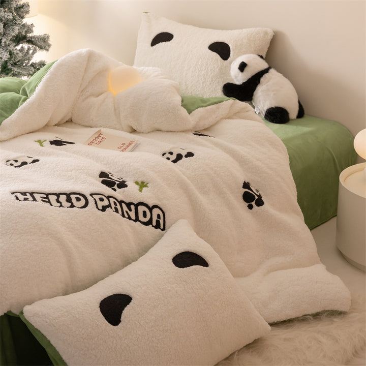 Sherpa Plush Throw Blanket and Embroidered Decorative Pillow Set
