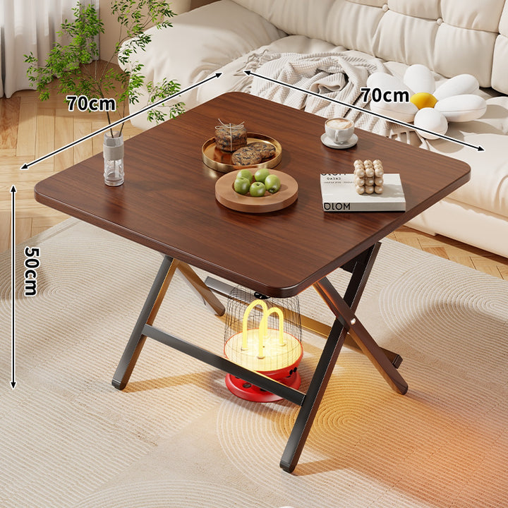 Square Foldable Marble-Effect Coffee Table with Cross-Leg Metal Frame