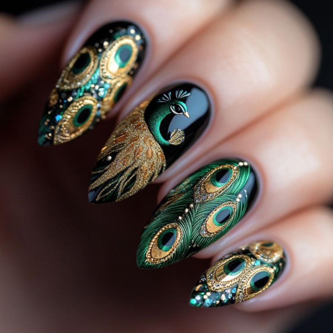 Peacock-Inspired 3D Nail Art Set Stornfield