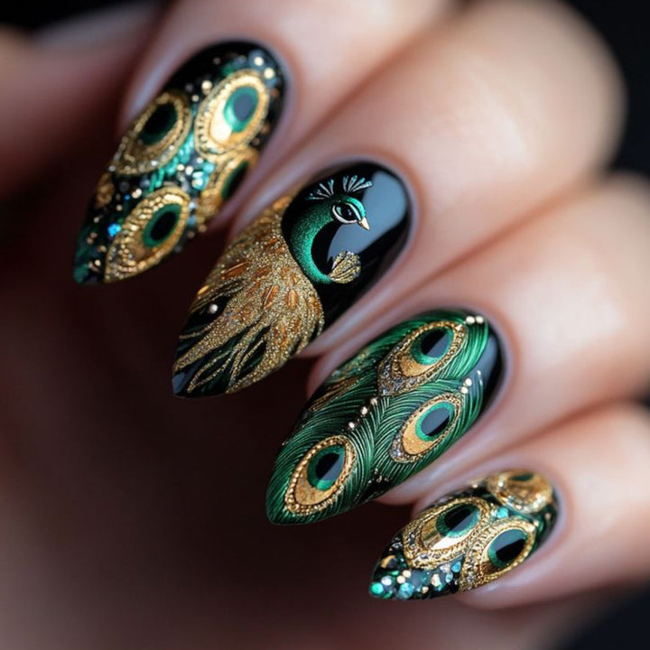 Peacock-Inspired 3D Nail Art Set Stornfield