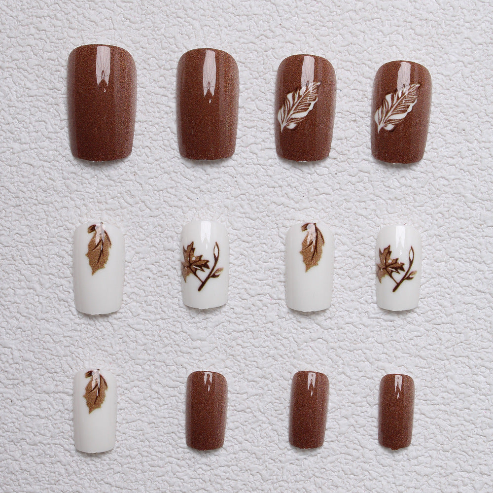 Artistic Leaf-Themed Press-On Nails Stornfield