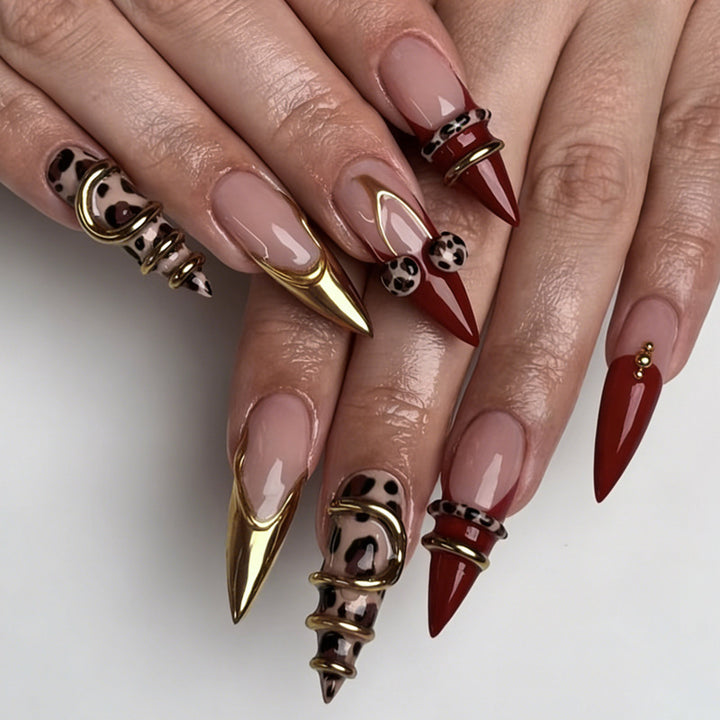 Acrylic nail set with elegant leopard and glitter accents Stornfield