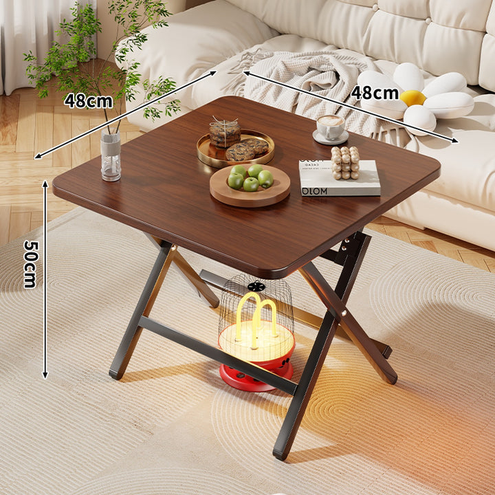 Foldable Square Coffee and Side Table with Marble-Effect Top and Collapsible X-Leg Frame