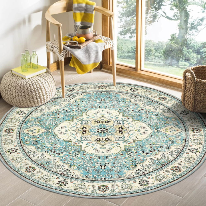 Round Vintage Floral Carpet