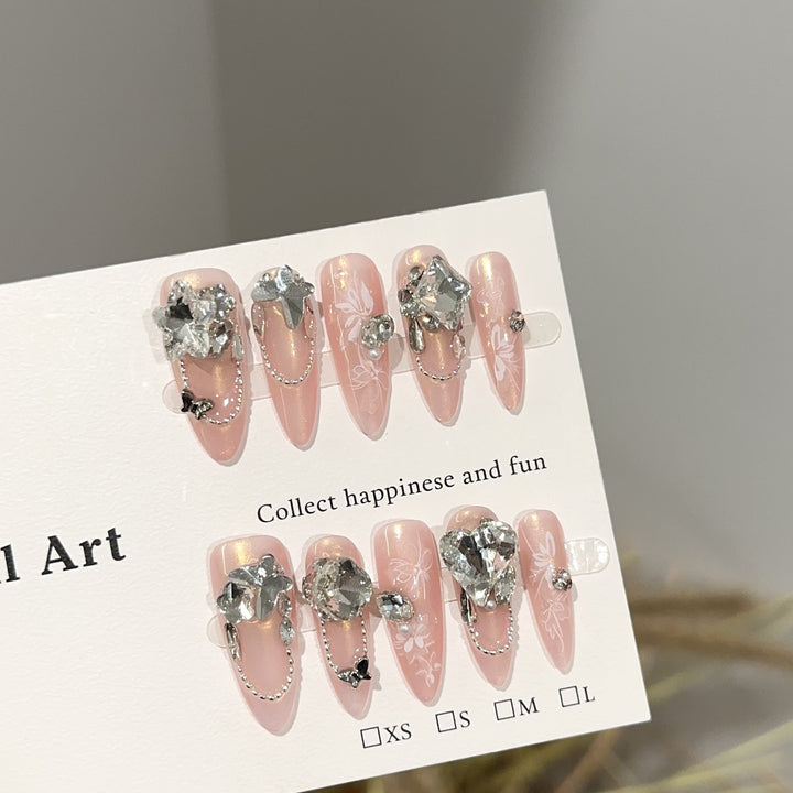 Decorative Press-On Nail Art Set with Crystal Accents