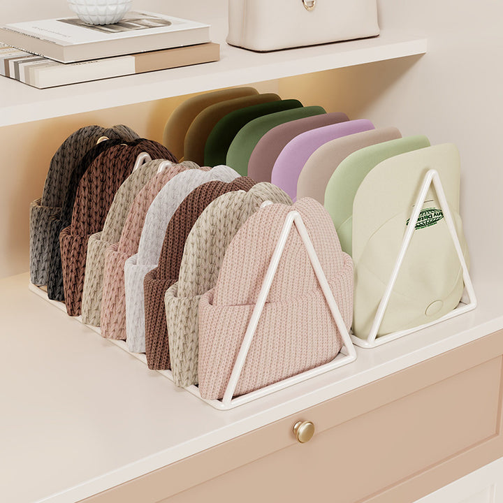 Triangular Gold Metal Multi-Slot Beanie and Knit Hat Organizer Rack