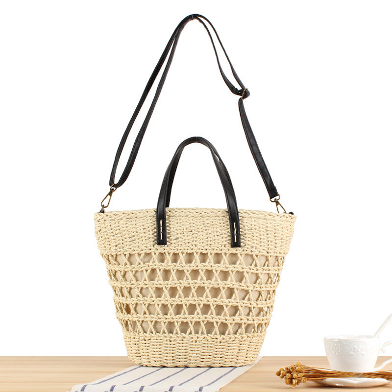 Handmade macrame tote bag with leather accents Stornfield