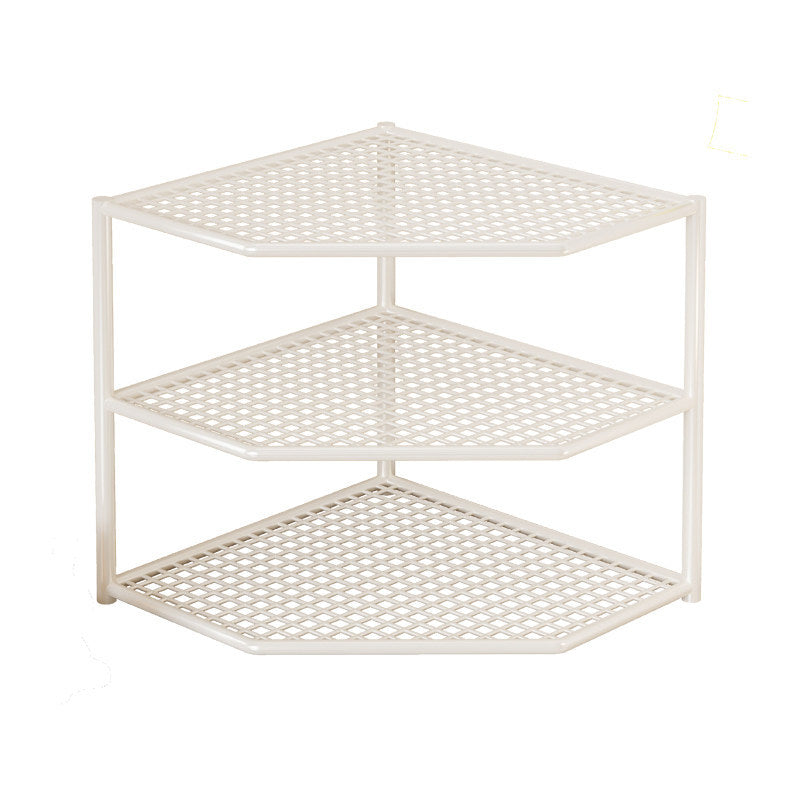 Triple-Tier Corner Metal Mesh Storage Shelf Unit for Bathroom Kitchen Living Room