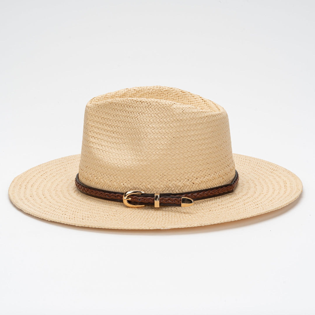 Straw Flat Brim Hat with Leather Trim | Stornfield