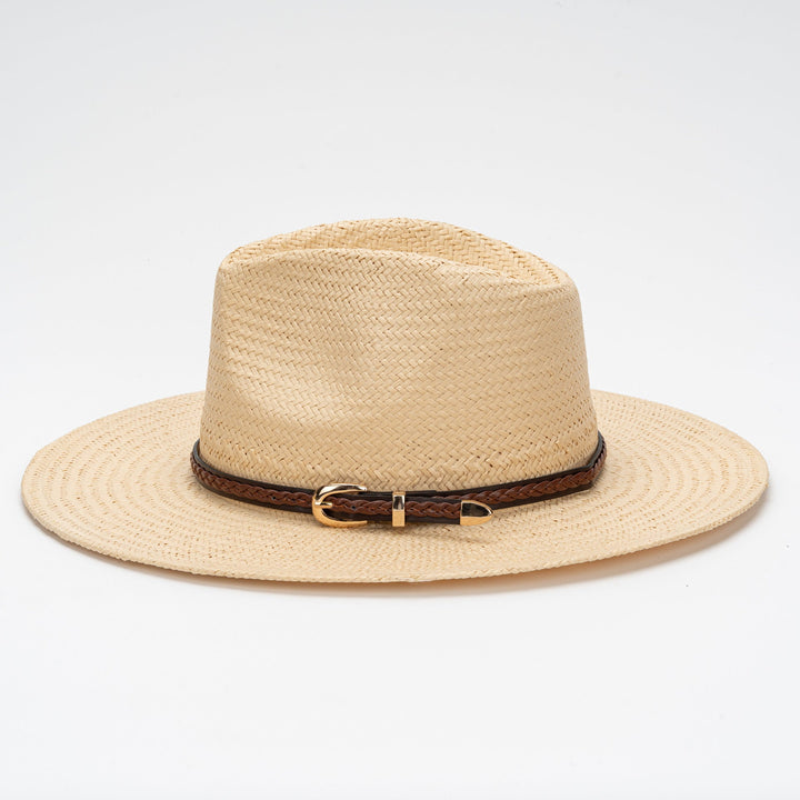 Straw Flat Brim Hat with Leather Trim | Stornfield