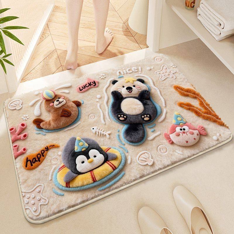 Cartoon-Themed Plush Bath Mat for Bathroom