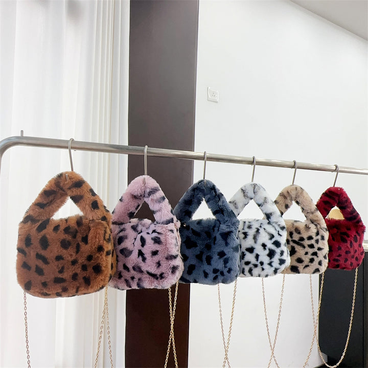 Leopard Print Faux Fur Handheld Bag