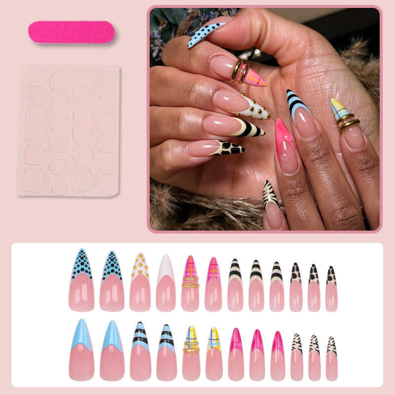 Acrylic nail set with trendy geometric and modern designs Stornfield