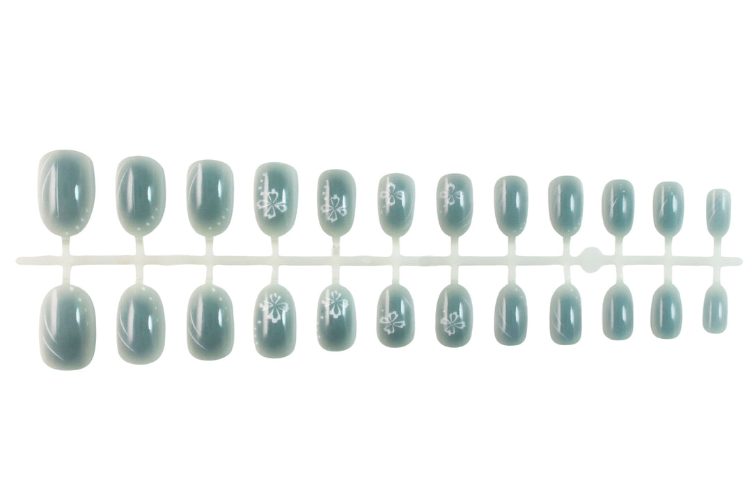 Artificial nail set with floral decorations and glossy finish Stornfield