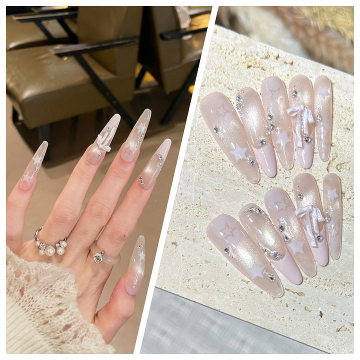 Artistic Stiletto Press-On Nail Set with Charming Patterns Stornfield