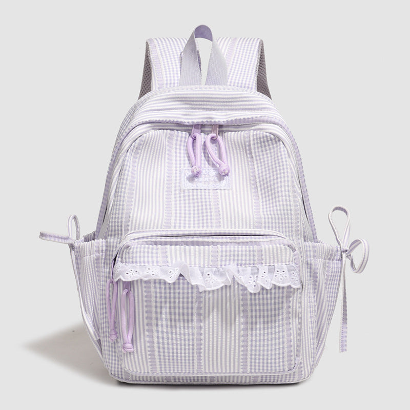 Stylish Striped Backpack with Lace Trim Stornfield