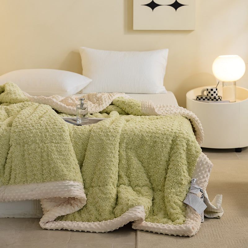 Plush Reversible Minky Throw Blanket with Rose Texture and Dot Minky Backing