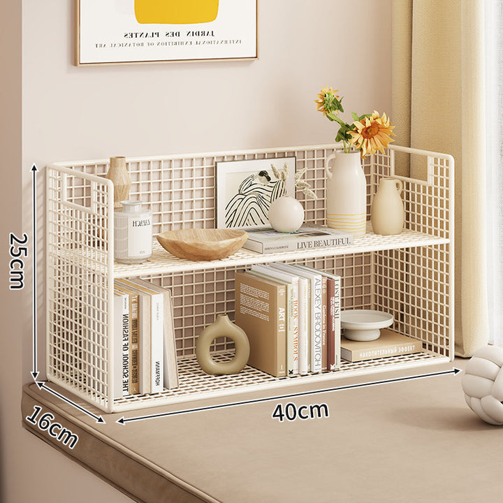 Tiered Metal Grid Countertop Display Shelf Organizer with Open Mesh Panels