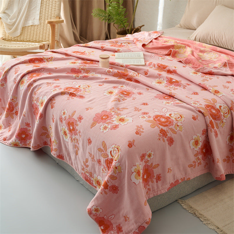 Light cotton throw blanket with floral rose print