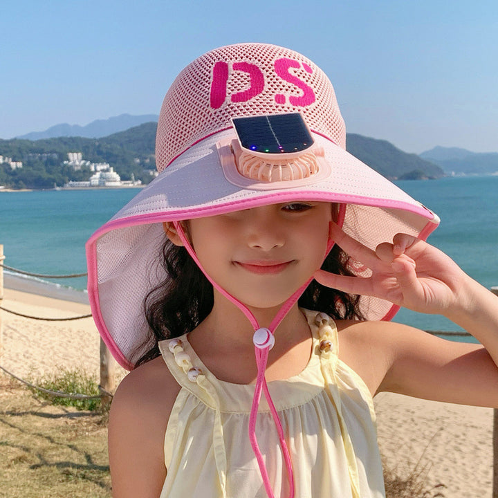 Breathable children sun hat with solar fan and adjustable chin strap Stornfield
