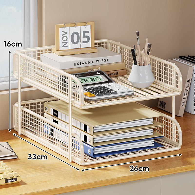 Compact Two-Tier Metal Mesh Desk Letter Tray & File Organizer