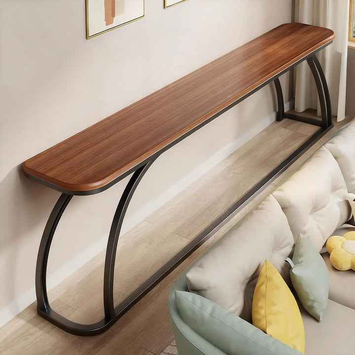Slim Wooden-Top Metal Console Table for Sofa Back and Hallway