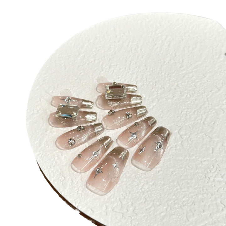 Glamorous Press-On Nail Set with Rhinestone Accents