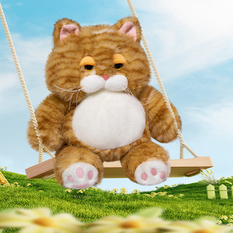 Chubby Plush Tabby Cat Sitting Cuddler with Embroidered Face, Whiskers & Bean-Fill Base Stornfield