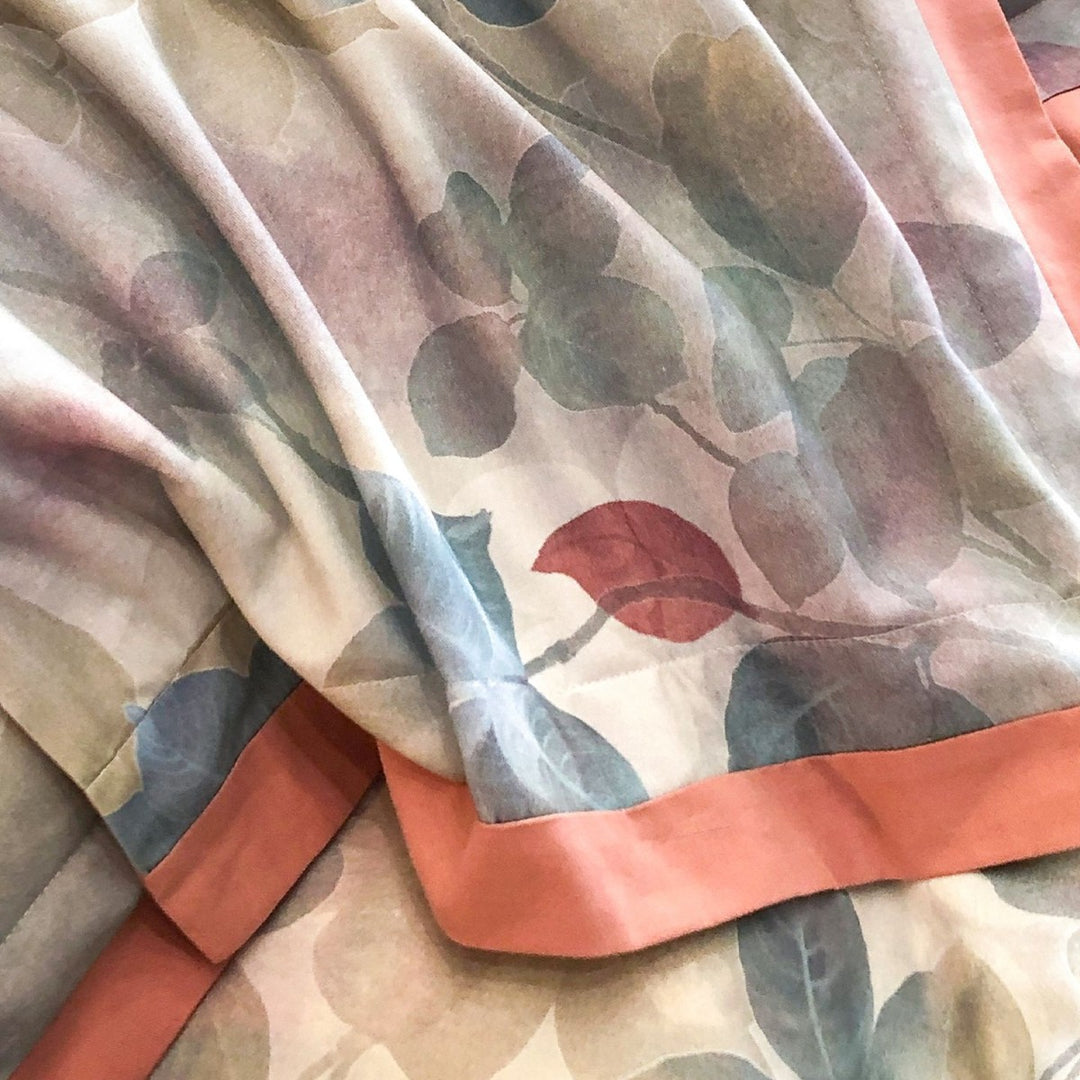 Watercolor Leaf Cotton Sateen Duvet Cover Set with Reversible Solid Back & Piped Hem