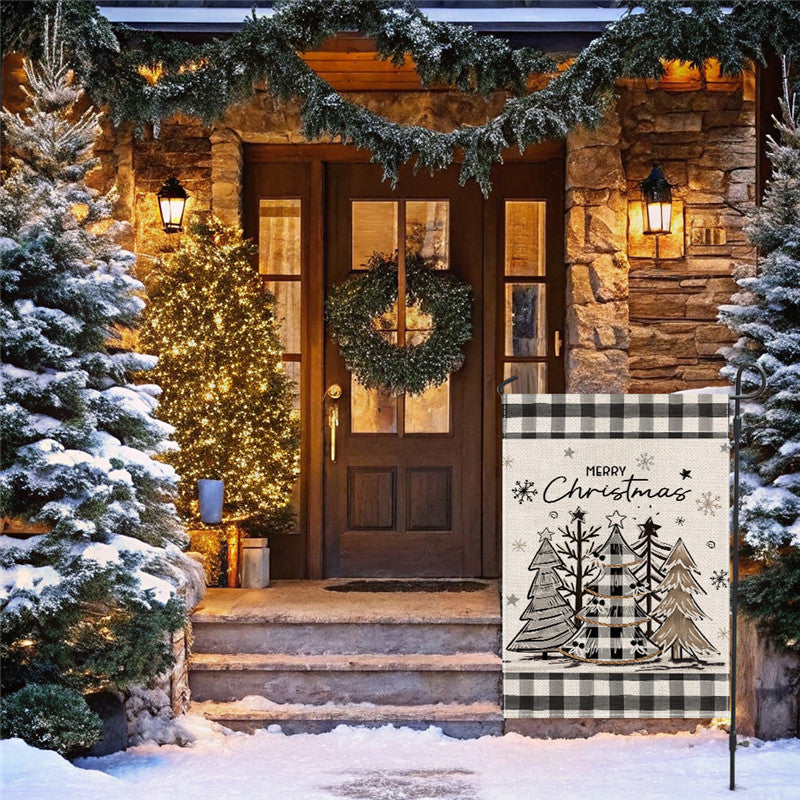 Holiday Welcome Burlap Garden Flag with Vintage Santa Illustration