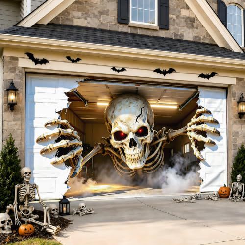 Large-format Halloween photo background made of weatherproof polyester with grommeted fastening edge and bright Haunted House motif