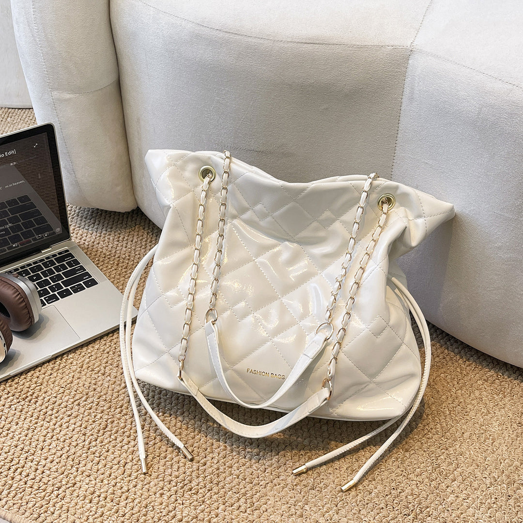 Quilted Patent Leather Slouchy Tote Bag
