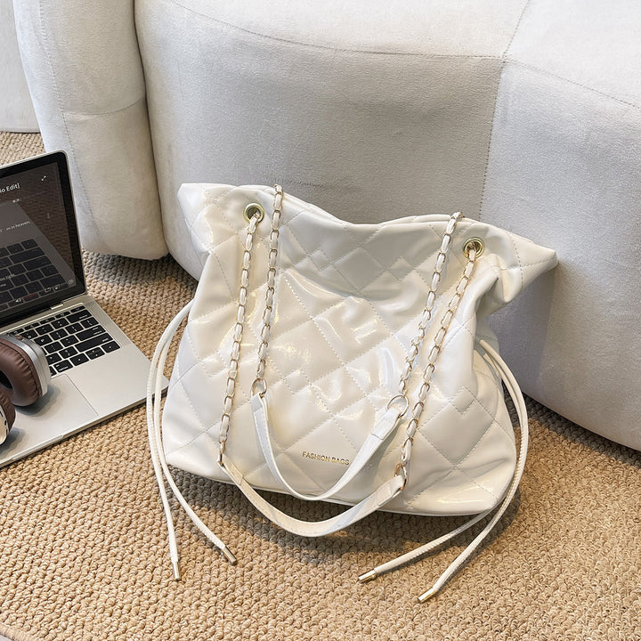 Quilted Patent Leather Slouchy Tote Bag