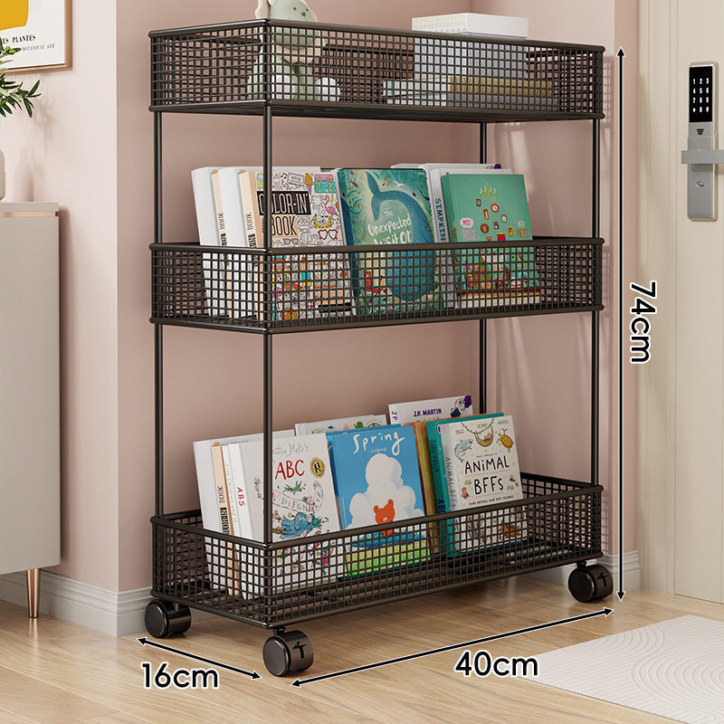Freestanding Four‑Tier Metal Mesh Book and Display Shelf Rack
