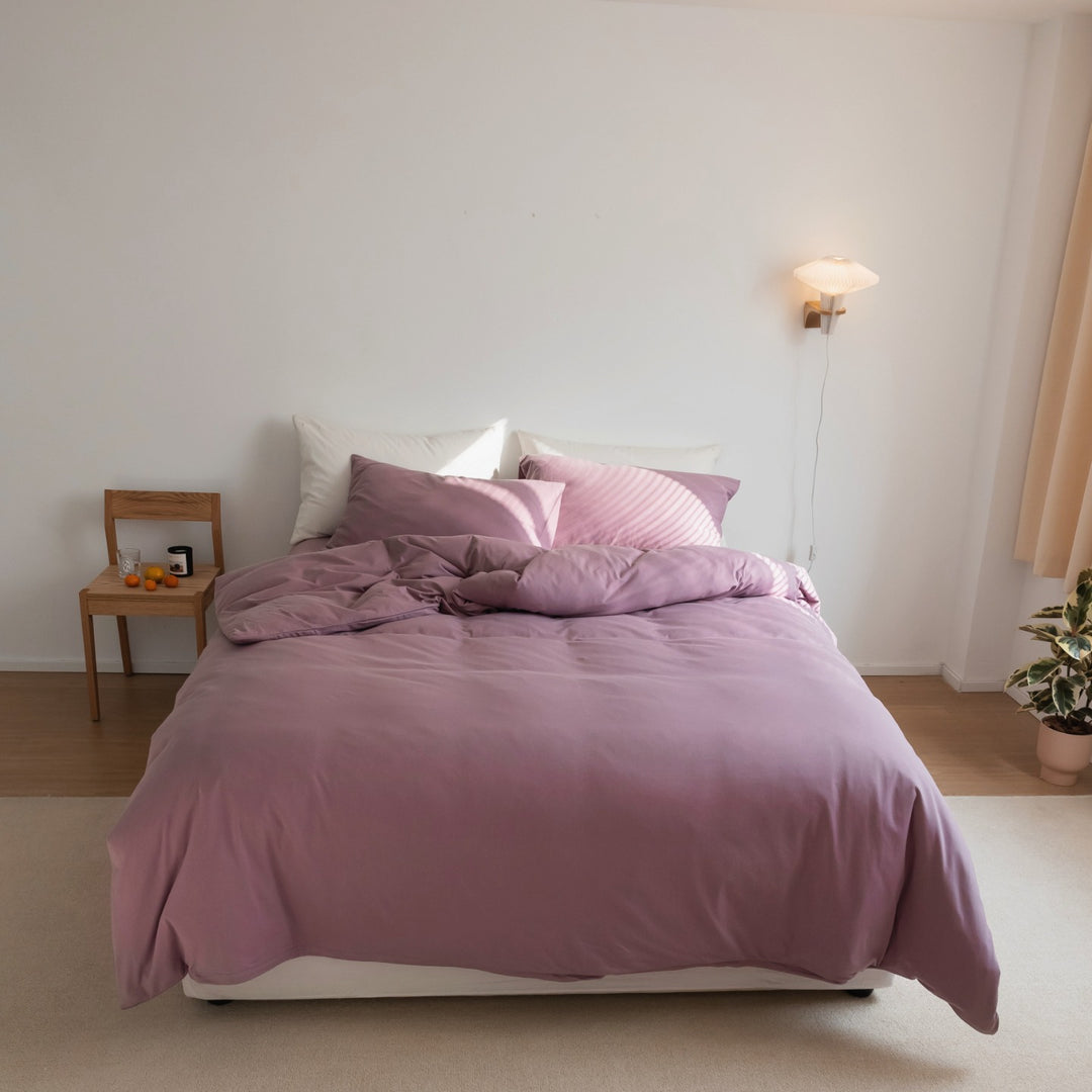 Minimalist Breathable Cotton Percale Duvet Cover Set with Hidden Zip and Pillow Shams