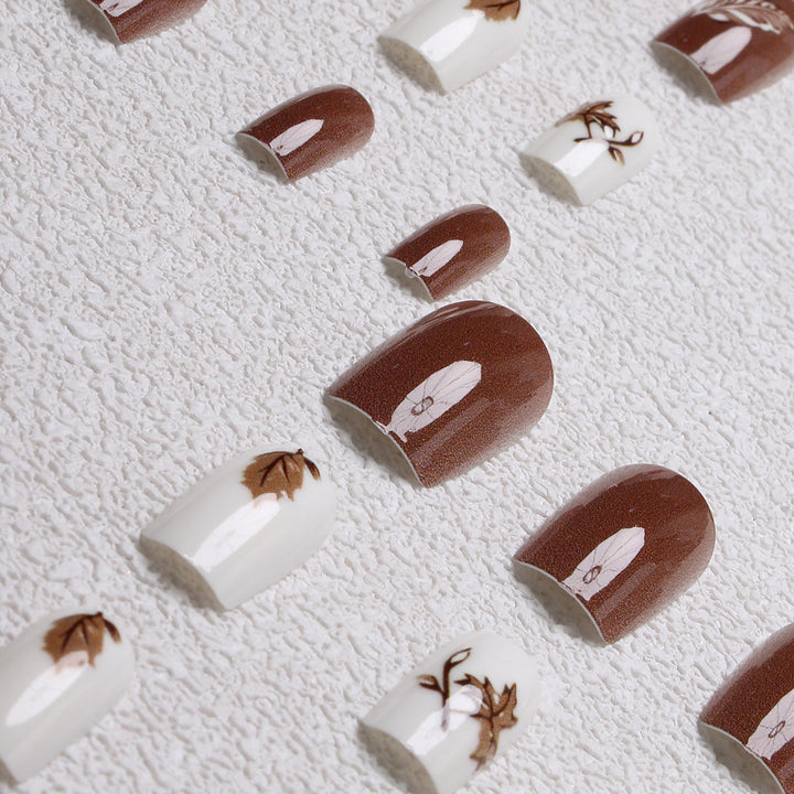 Artistic Leaf-Themed Press-On Nails Stornfield
