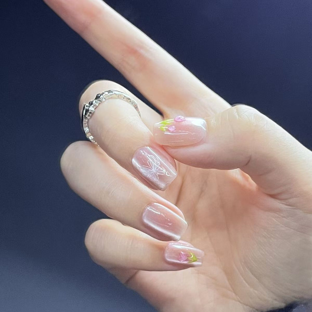 Artistic Floral Nail Design Press-On Tips Stornfield