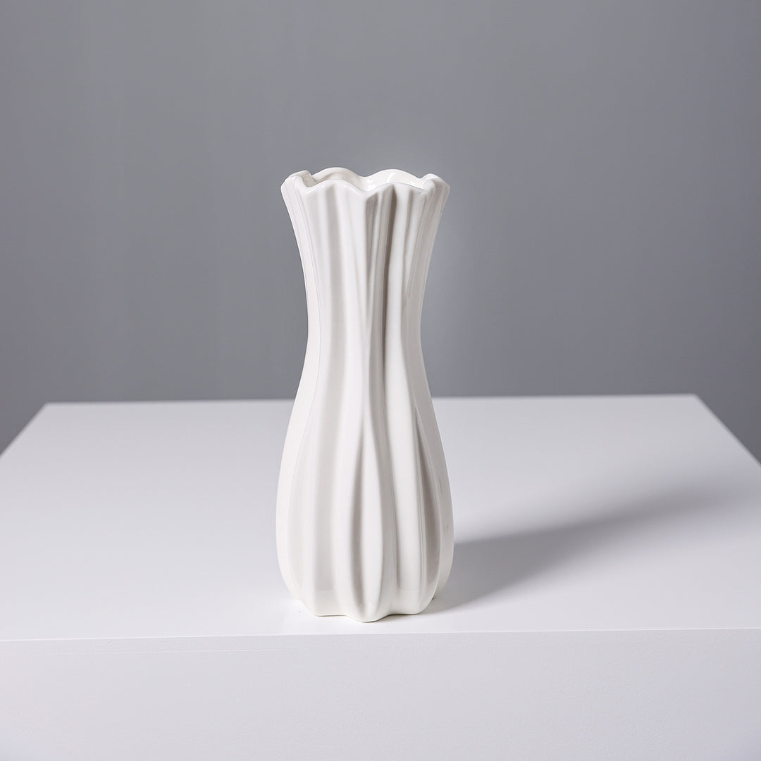 Elegant Fluted White Ceramic Vase Stornfeild