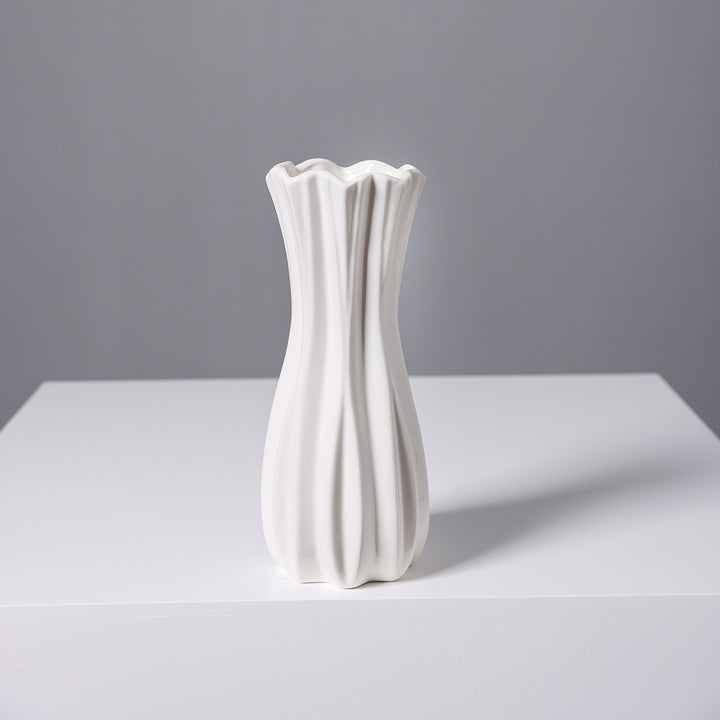 Elegant Fluted White Ceramic Vase Stornfeild