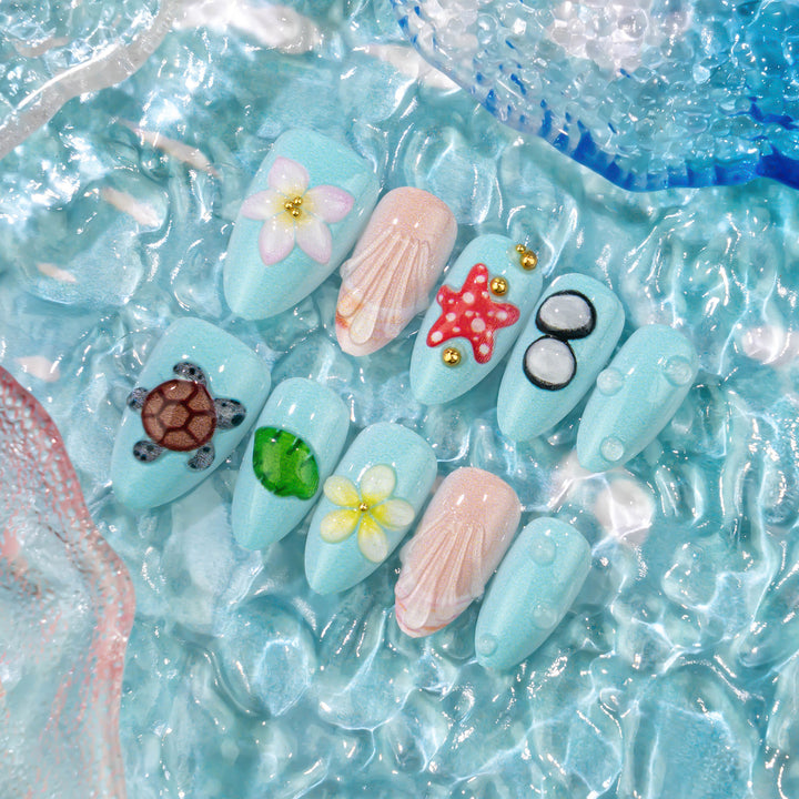 Artistic Summer-Inspired Press-On Nail Art Set Stornfield