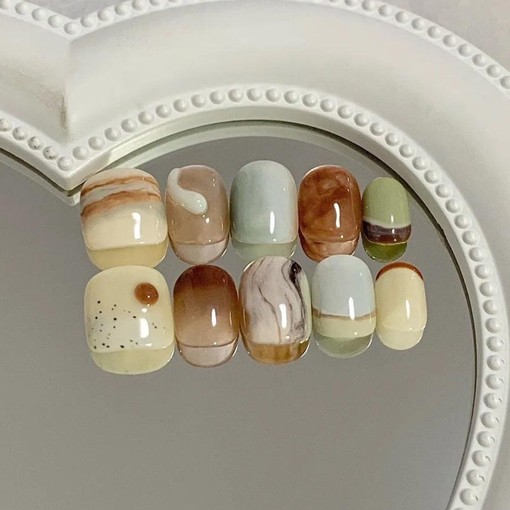 Luxury Artificial Nails In Elegant Marble Design Stornfield