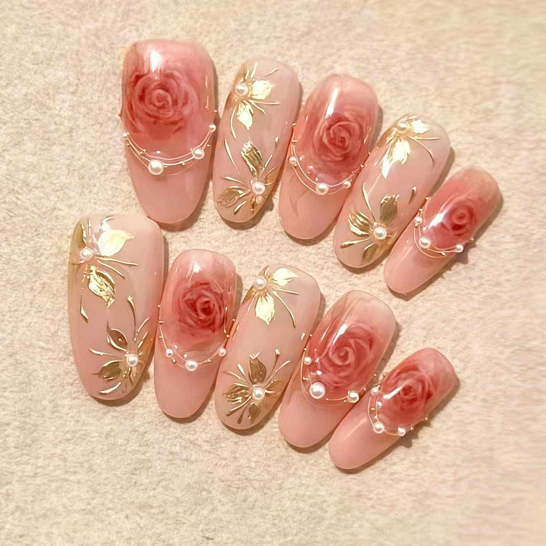 Artful Nail Tips with Rose Design Stornfield