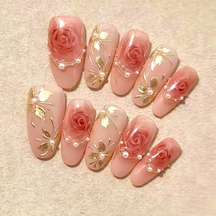Artful Nail Tips with Rose Design Stornfield