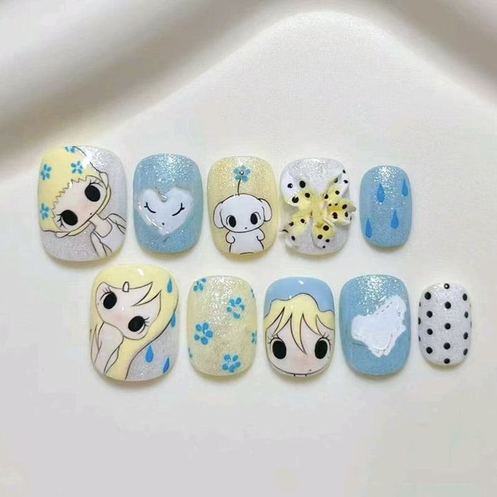 Playful Character-Themed Press-On Nail Art Set Stornfield