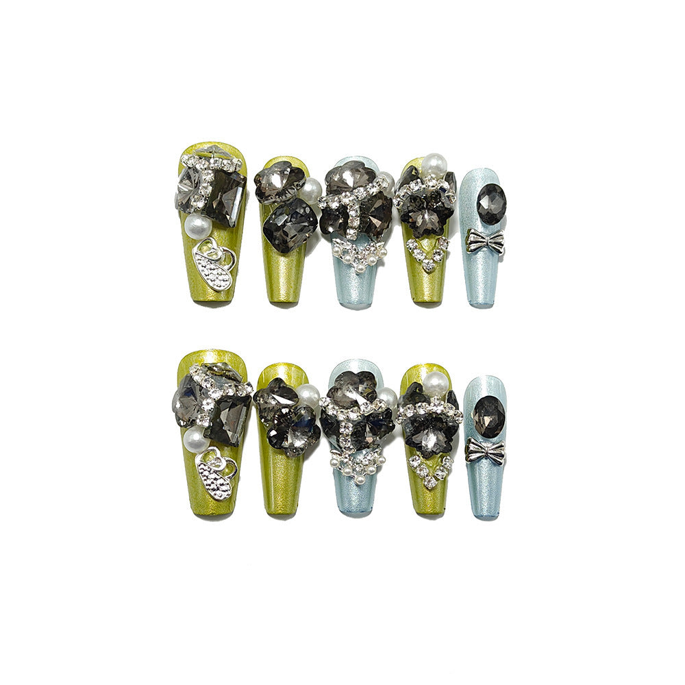 Glamorous Art Nails with Rhinestones and Pearls Stornfield