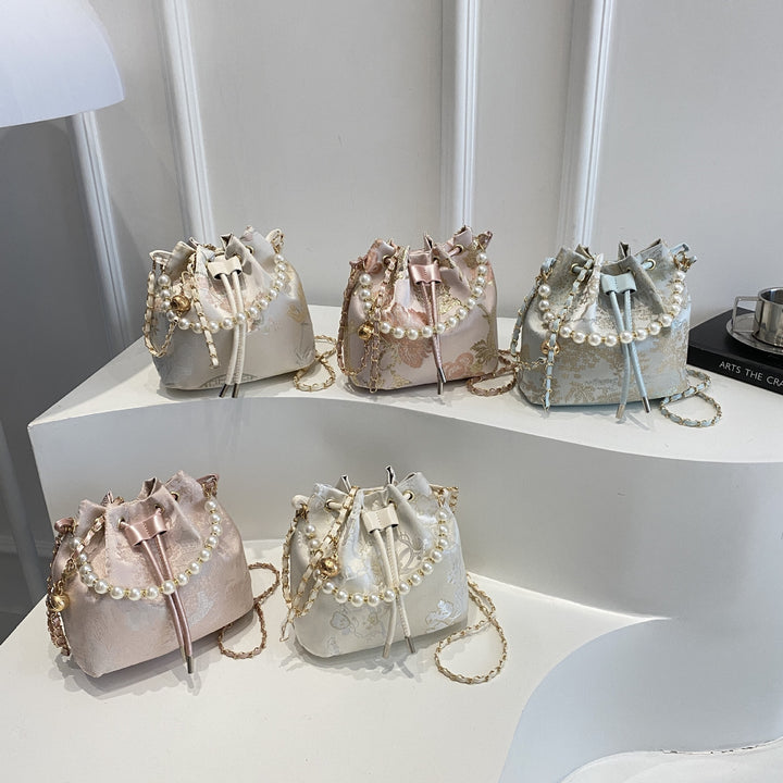 Elegant Floral Print Drawstring Bucket Bag Stornfield