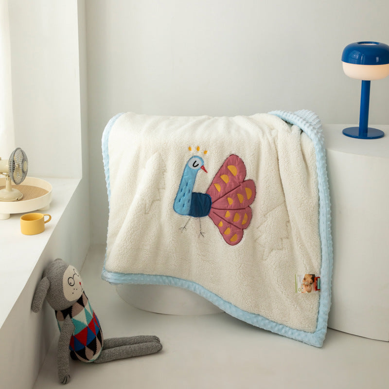 Plush Sherpa Blanket with Embroidered Lion Applique